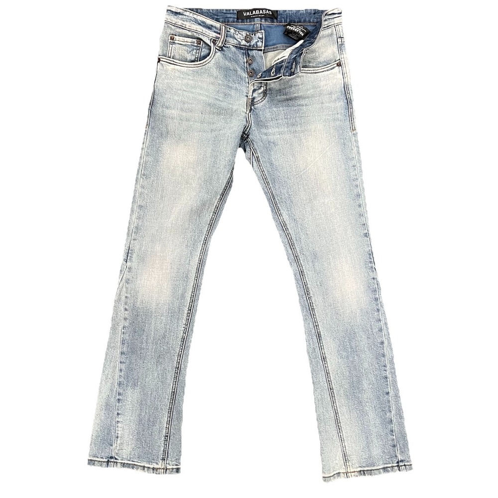Valabasas Fax Stacked Denim Blue Buttonfly Washed 32 Jeans Pants Streetwear Mens